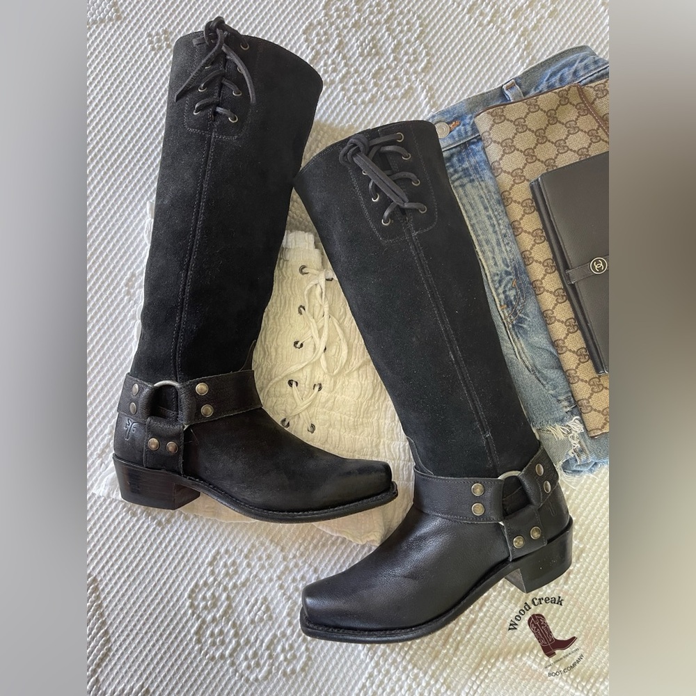 FRYE | Black Suede Harness Boots 15R - Picture 2 of 8